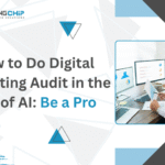 Professional workflow setup showing a marketer performing a digital marketing audit using AI tools
