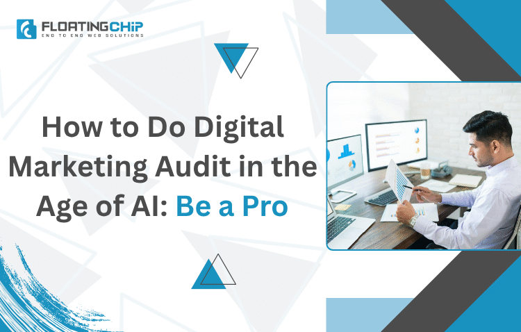 Professional workflow setup showing a marketer performing a digital marketing audit using AI tools